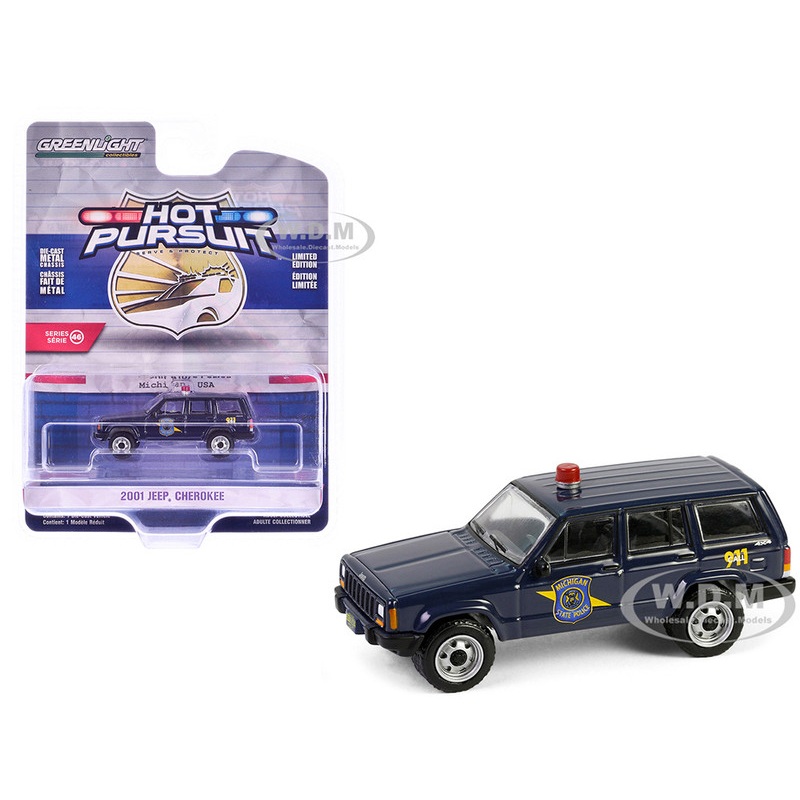 2001 Jeep Cherokee Michigan State Police Dark Blue Hot Pursuit Series 46 1/64 Diecast Model Car by Greenlight