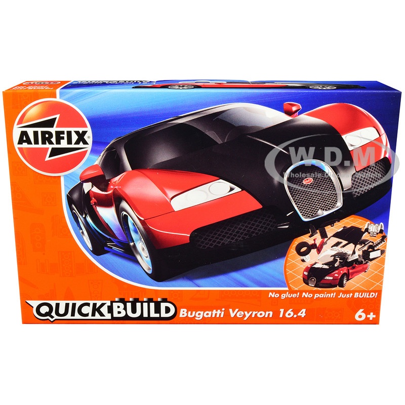 Skill 1 Model Kit Bugatti Veyron Red / Black Snap Together Painted Plastic Model Car Kit by Airfix Quickbuild