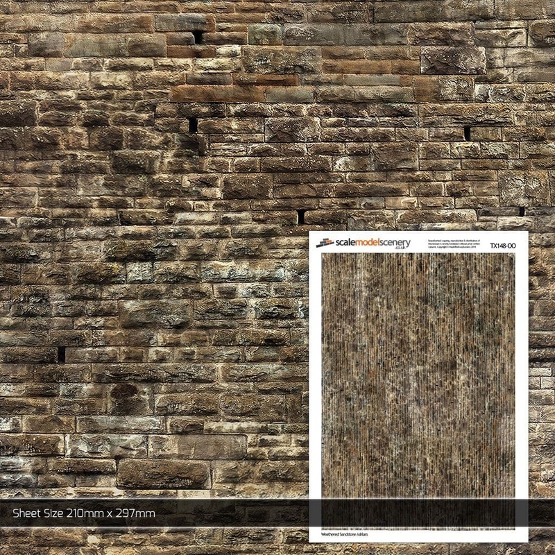 Scale Model Scenery TX148 -OO Weathered Sandstone Ashlars Texture Paper (Pack of 5) - OO/4mm/1:76