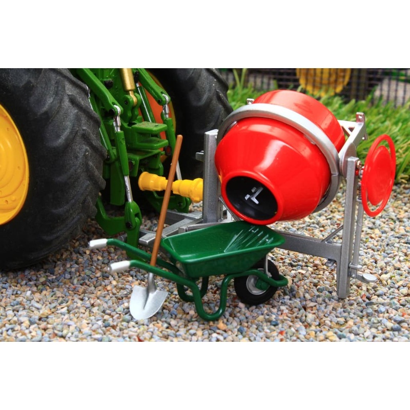 UH9623 UNIVERSAL HOBBIES 132 SCALE TRACTOR MOUNTED CONCRETE MIXER WITH WHEELBARROW AND TOOLS