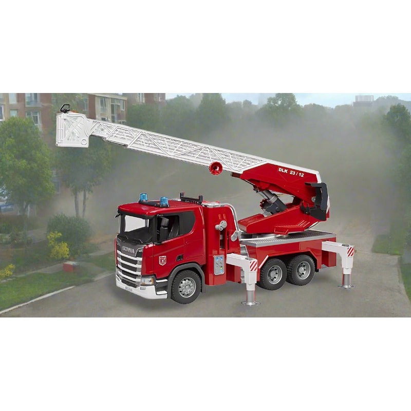 B03591 Bruder Scania Super 560R fire brigade with turntable ladder, water pump and light & sound module