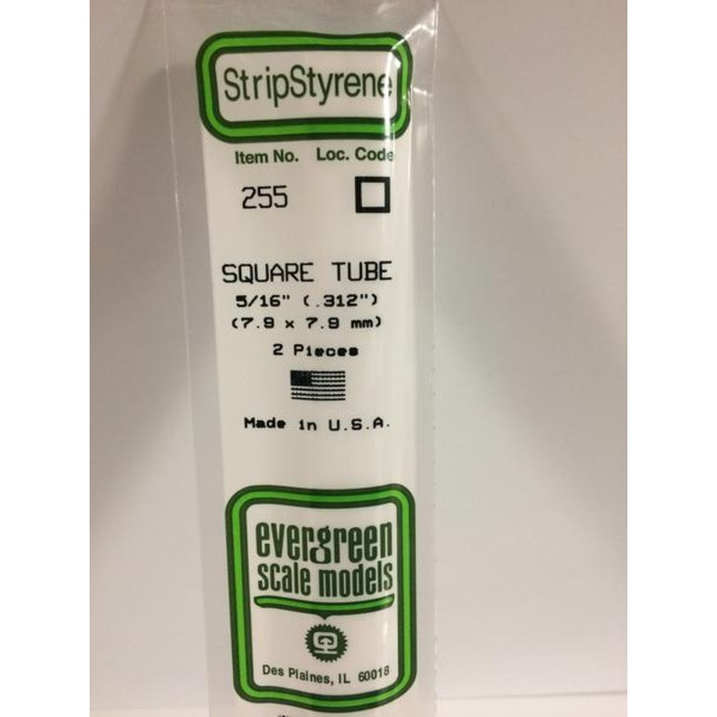 Evergreen 255 - 7.9 x 7.9 mm Square Tube