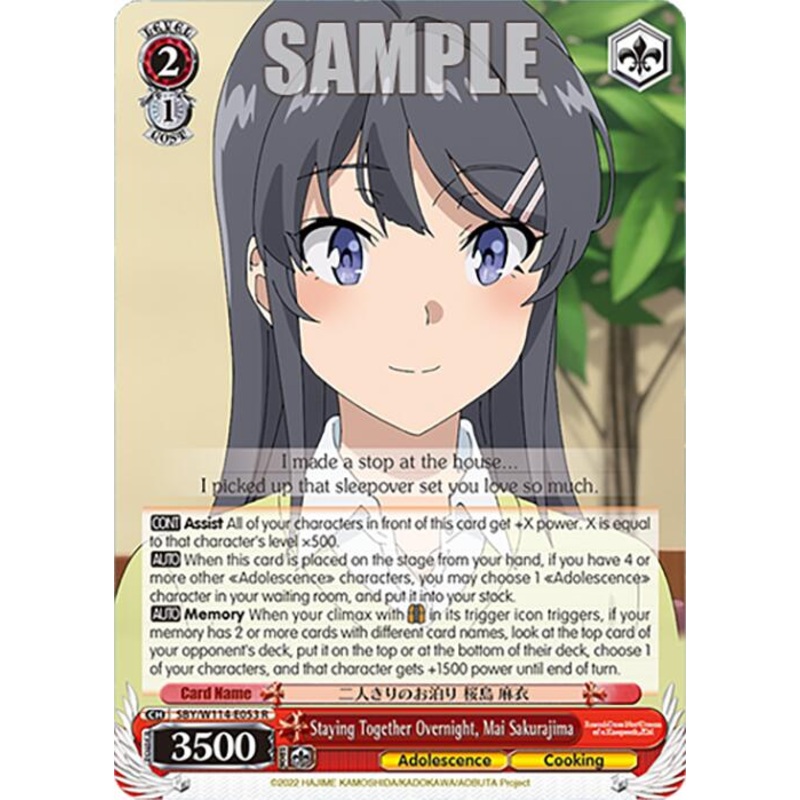 Staying Together Overnight, Mai Sakurajima (SBY/W114-E053 R) [Rascal Does Not Dream Series]