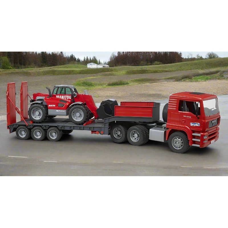 B02774 Bruder MAN TGA Lorry with Low Loader and Manitou MT633 Telehandler