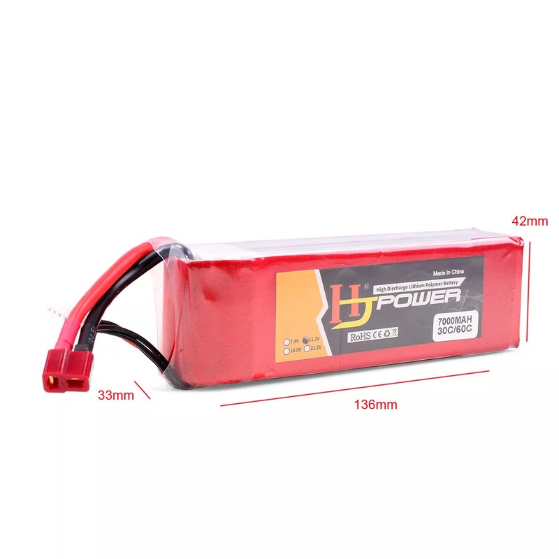 11.1v 3S 7000mAh 30C soft Cover LiPo Battery w/ Deans T Plug - HJ 10163