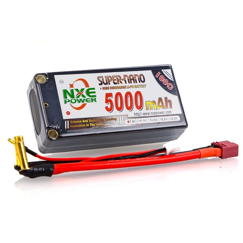 NXE 7.4v 5000mAh 100C Shorty Hard Case LiPo Battery - 5000HC1002S DEANS