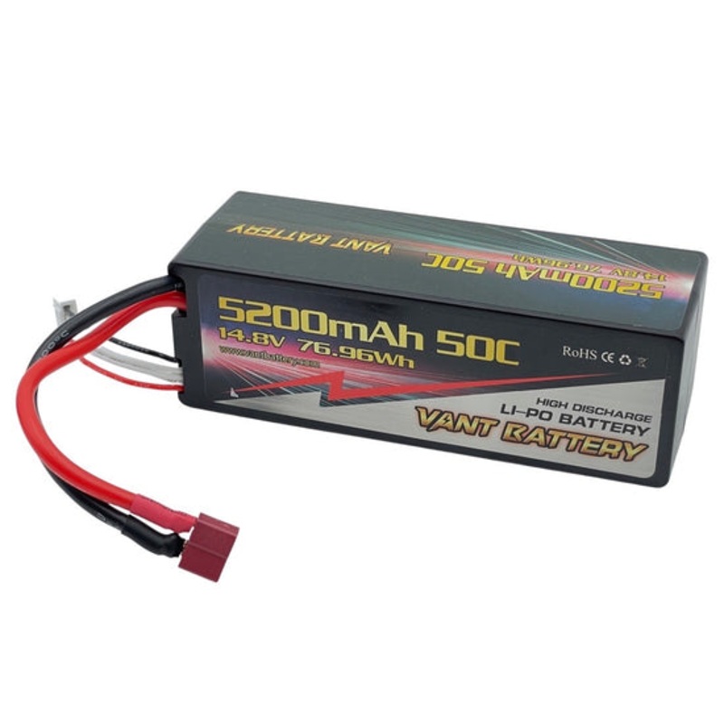 Vant 4S 14.8v 5200mAh 50C-100C Hard Case Li-Po Battery with Deans T plug for RC Cars, Boats and Drones