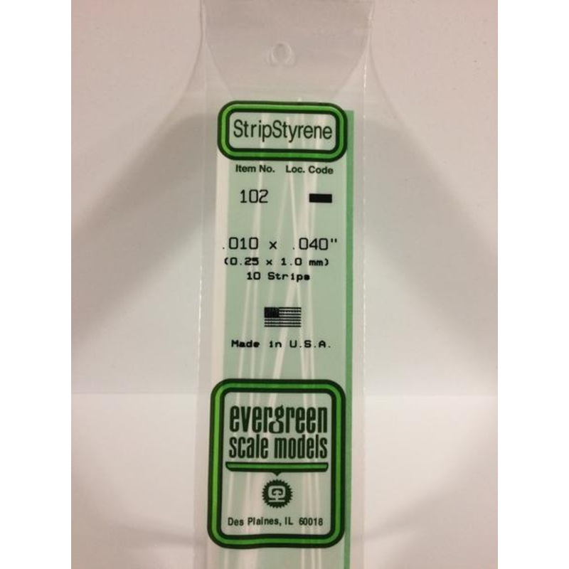 Evergreen 102 - 0.25 x 1.0mm Strips