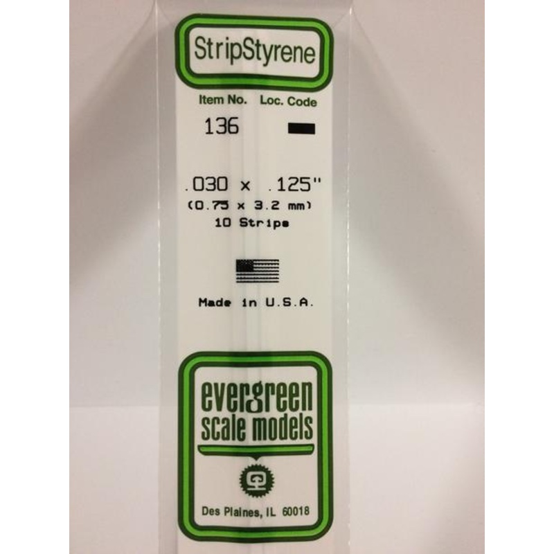 Evergreen 136 - 0.75 x 3.2mm Strips